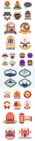 Ramadan Kareem design flat collection emblems