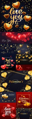 Valentine's Day romantic golden hearts and elements illustration