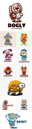 Cute animals Logo illustration linear mascot cartoon style