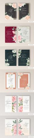 Elegant wedding invitation template with watercolors and flowers