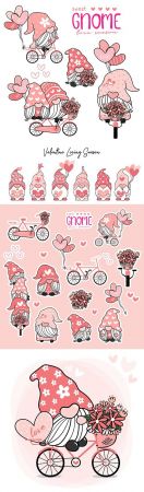 Cute valentine gnome illustration and label for printing