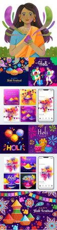 Holi festival bright template design and instagram posts