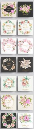 Wedding elegant invitation template with flowers and leaves #2