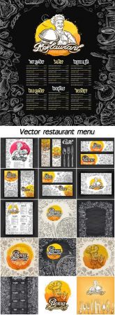 Vector restaurant brochure, menu cafe template with hand drawn graphic