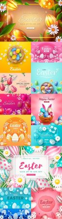 Bright Easter sale realistic illustration in paper style