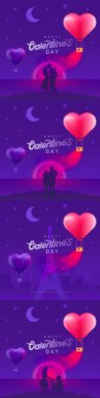 Valentine's Day background with pair silhouettes romantic sunset