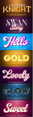 Editable font and 3d effect text design collection illustration 36