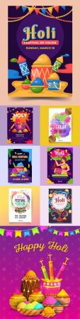 Happy Holi festival bright design poster template