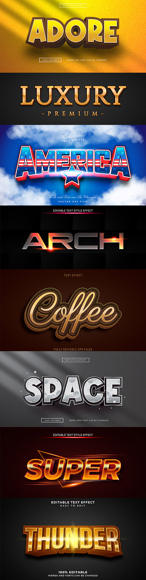Editable font and 3d effect text design collection illustration 59