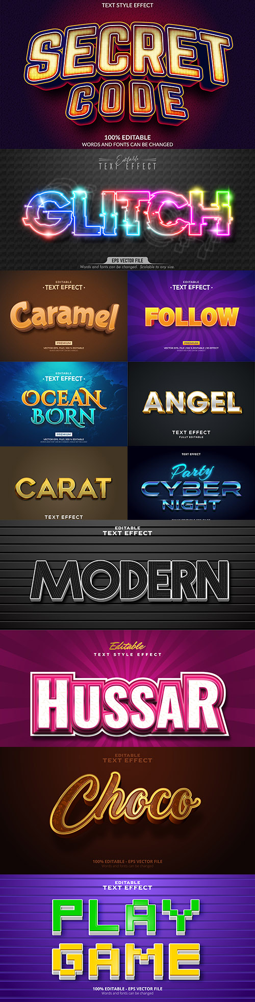 Editable font and 3d effect text design collection illustration 57