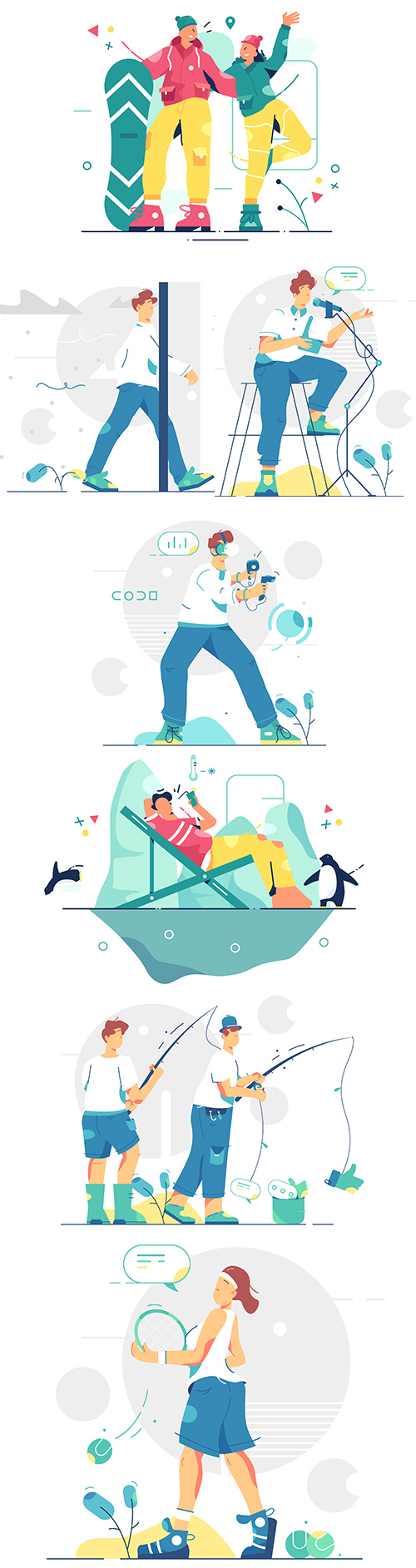 Man and woman entertainment and outdoor walking flat design