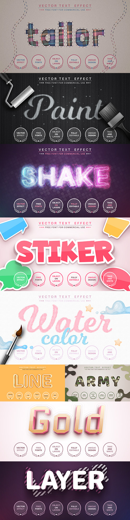 Editable font and 3d effect text design collection illustration 64