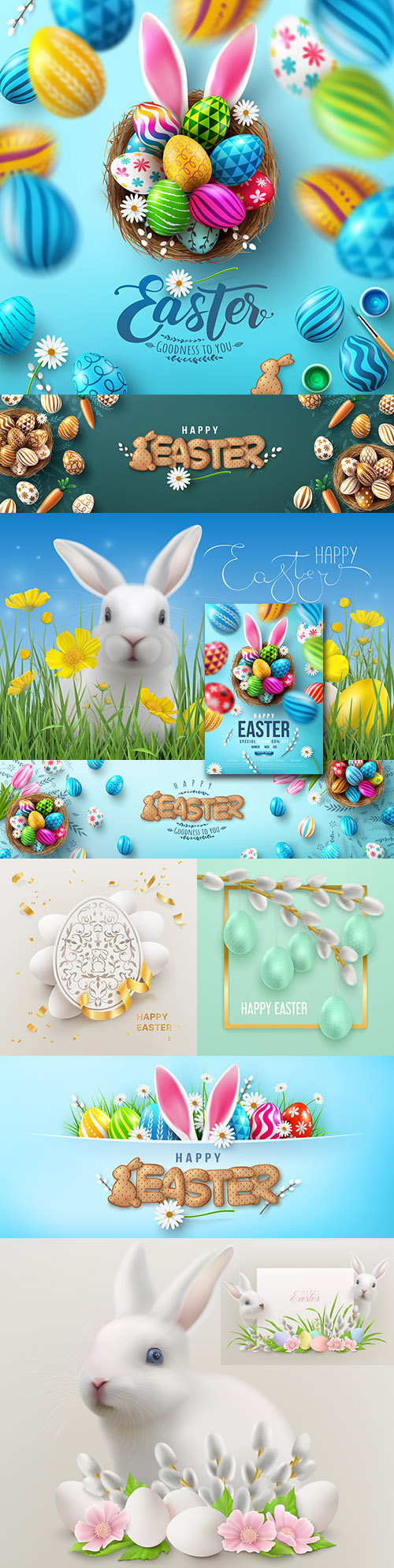 Happy Easter background and design banner with colorful eggs 7