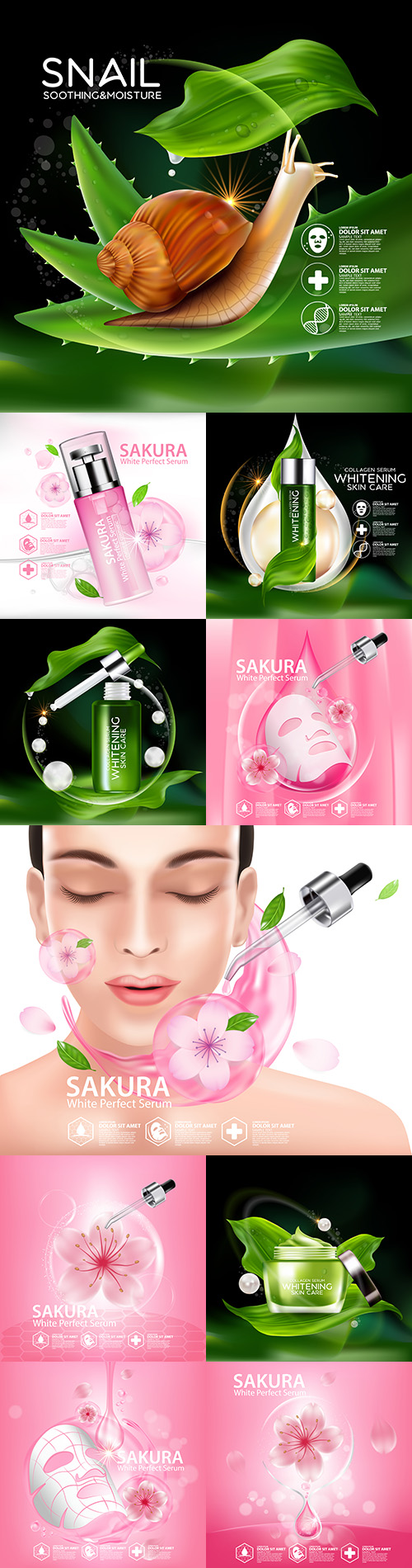 Skin care cosmetics with natural ingredients is realistic illustration
