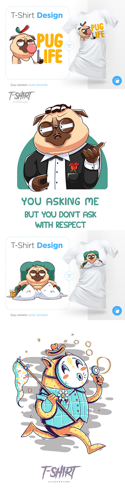 T-shirt with print image design mops and brutal pug gangster