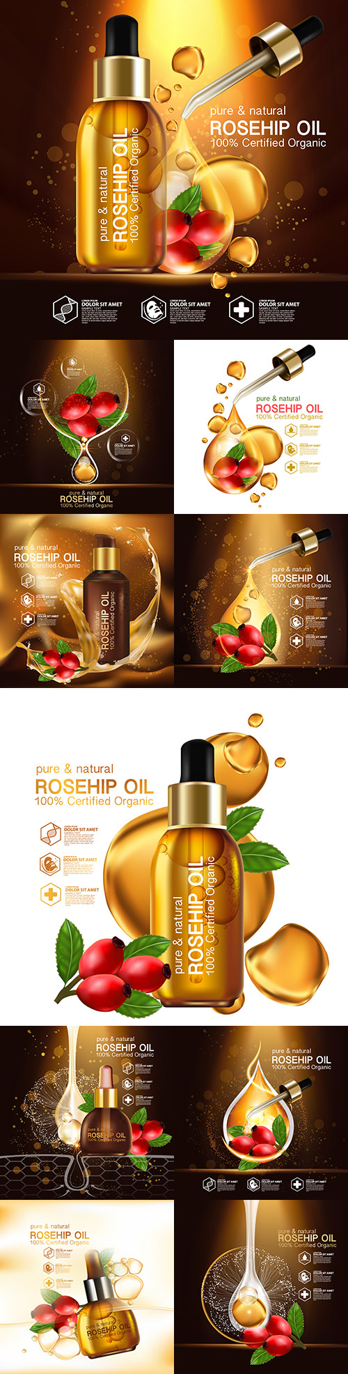 Rosehip Oil cosmetics for skin care Realistic Illustration