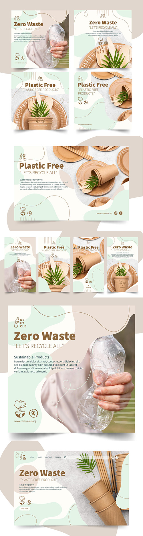 Zero waste and plastic free products design illustration