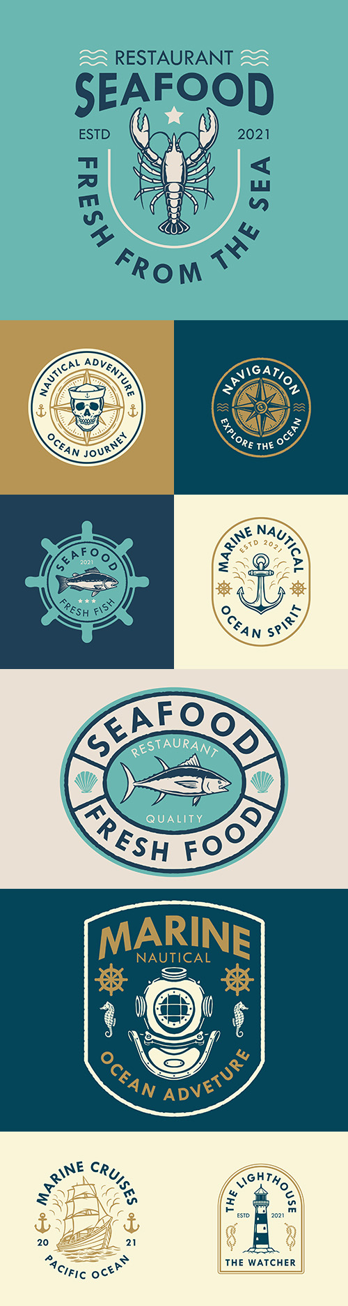 Marine logo design and retro style badges illustration
