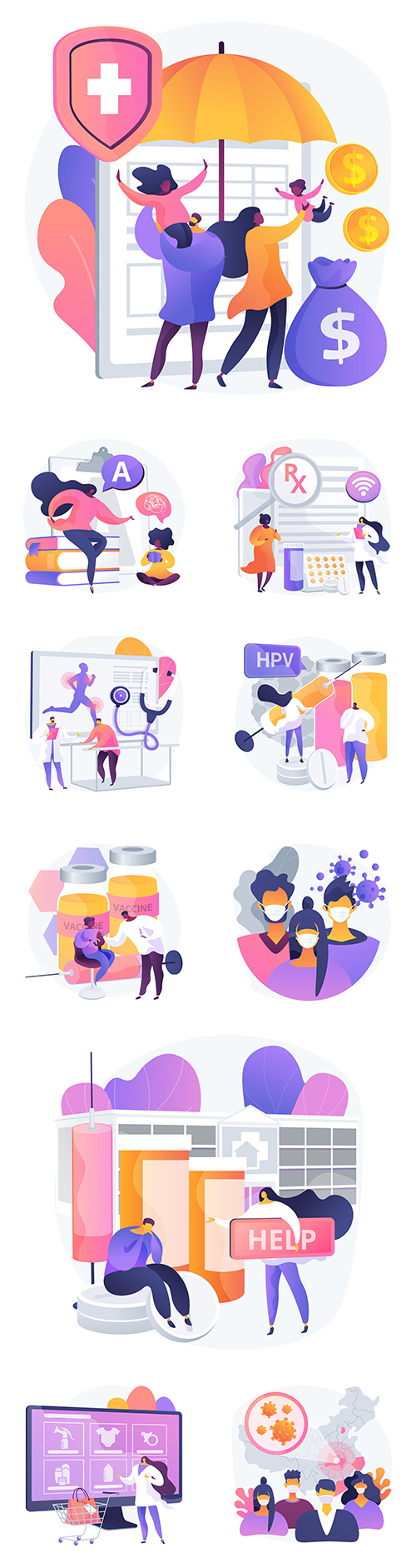 People and medicine flat and gradient design illustrations
