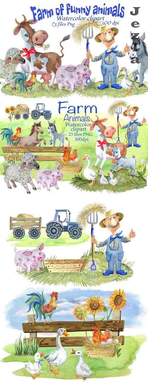 Farm animals watercolor Clipart - 1286223