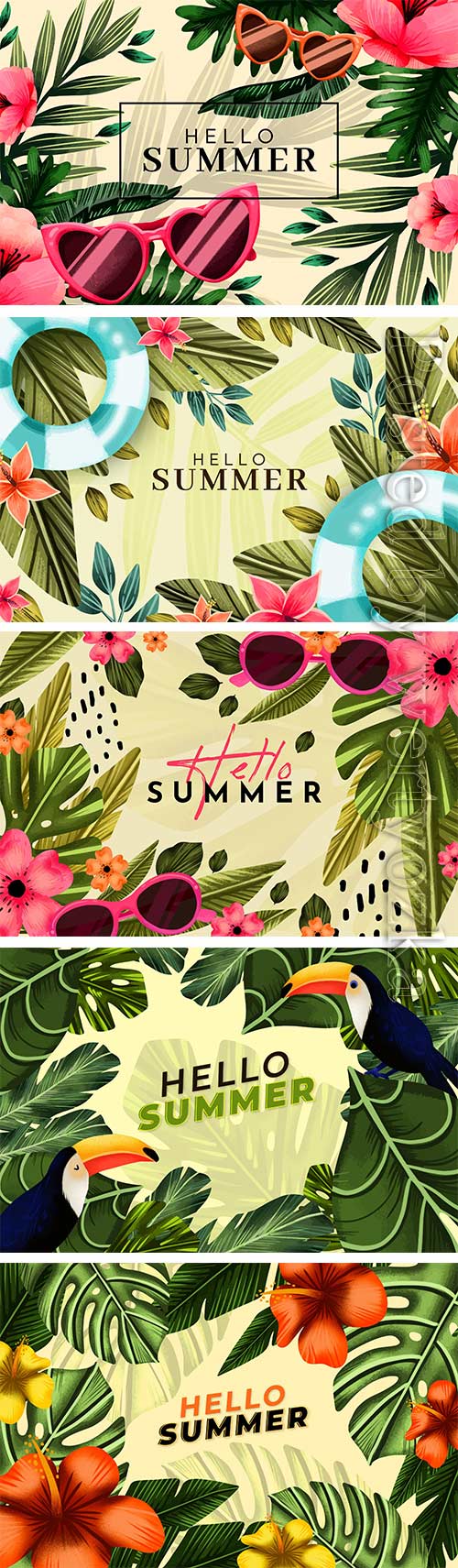 Hello summer hand painted watercolor illustration