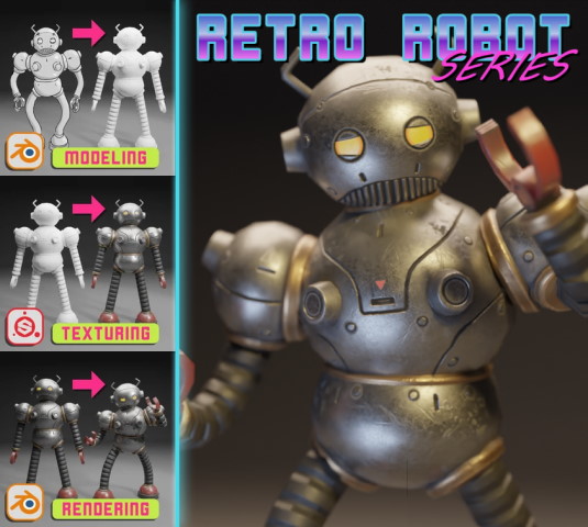 Retro Robot Series (Blender 2.9, Substance Painter) 2021 TUTORiAL