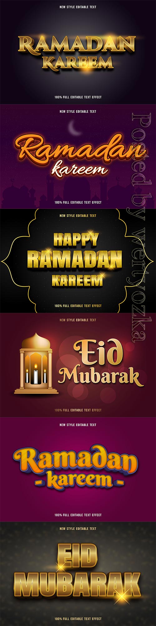 Ramadan kareem, eid mubarak vector text effect vol 6