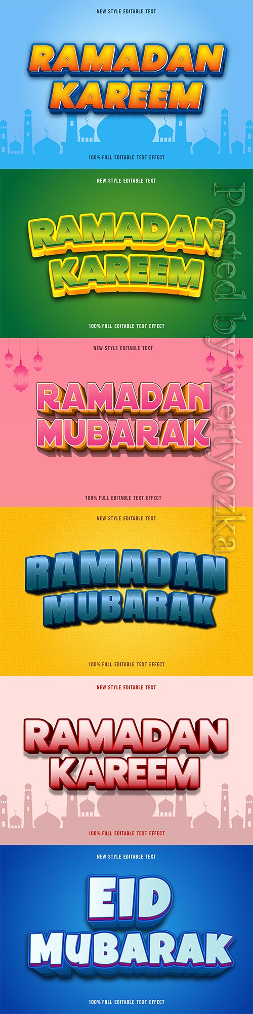 Ramadan kareem, eid mubarak vector text effect vol 5