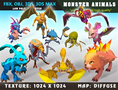 LOW POLY MONSTER CARTOON COLLECTION 04 ANIMATED