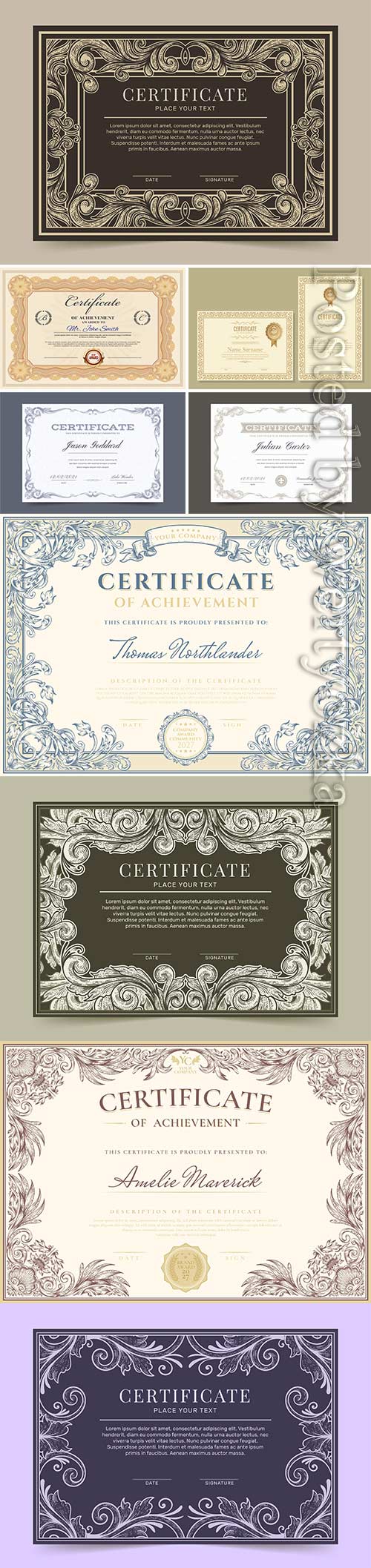 Engraving hand drawn ornamental certificate template