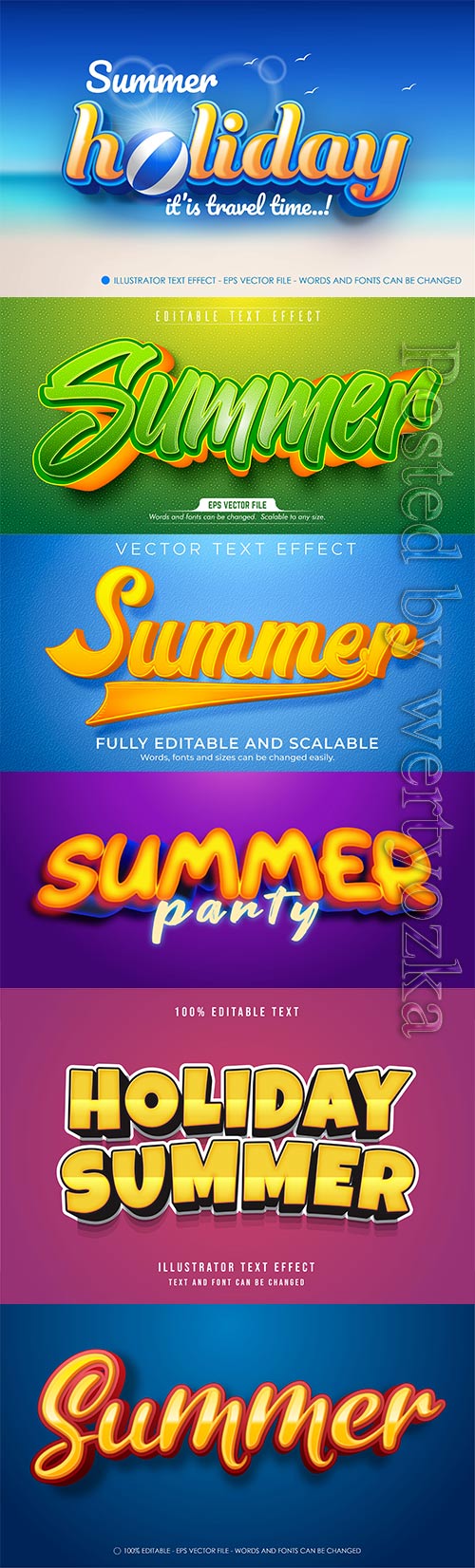 Summer vector text, cartoon style editable text effect