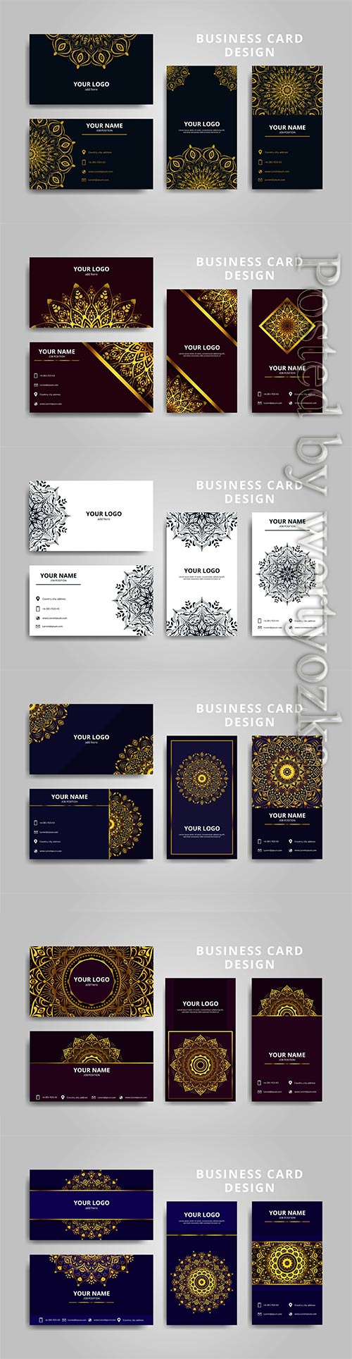 Luxurious gold and red mandala business card template design