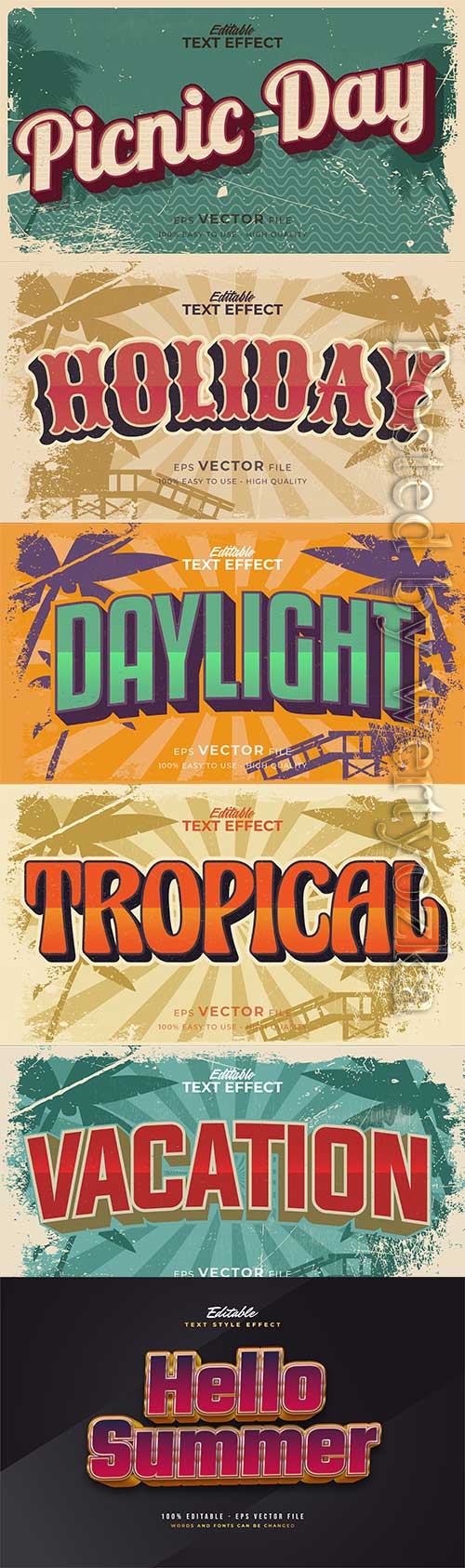 Retro summer holiday text in grunge style theme in vector vol 10