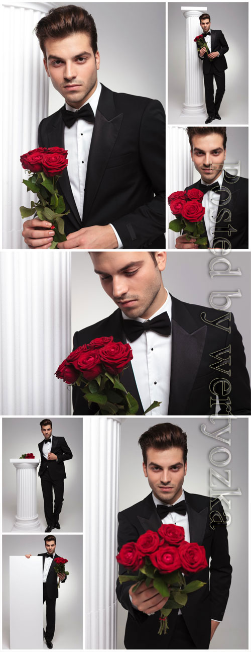 Stylish man with roses stock photo